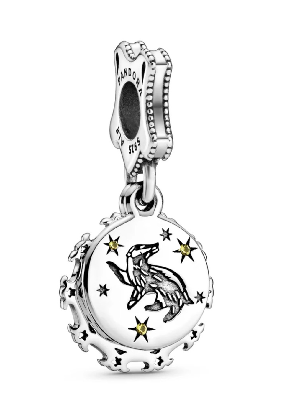Pandora Harry Potter, Hufflepuff Dangle Charm- Silver with Gold Accents